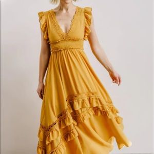 Baltic Born - Jasmine Ruffle Maxi Dress Large, mustard